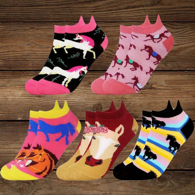 Adorable Horse-Themed Ankle Socks - 5 Pairs image 0