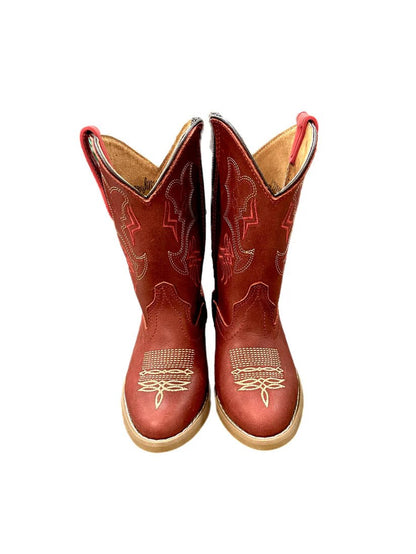 Red Rodeo Cowgirl/Cowboy Boots for Kids & Toddlers | Genuine Leather Western Boots with Embroidery