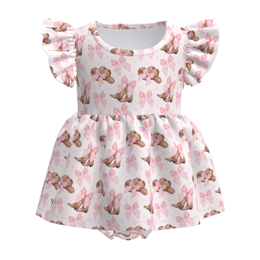 Children's dress with hat and bow pattern on a white background