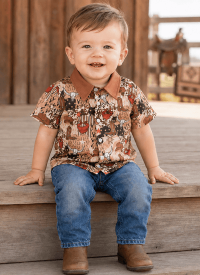 Little Wrangler Western Toddler Sheriff Print Short-Sleeved Cowboy Shirt