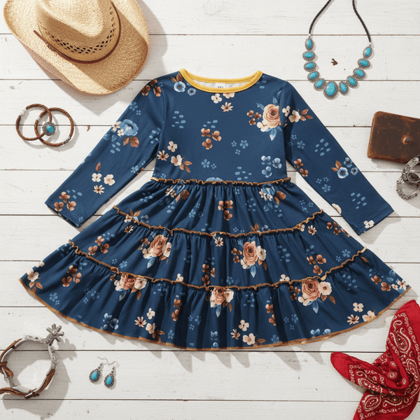 long sleeve cowgirl dresses Girls Western Floral Cowgirl Dress