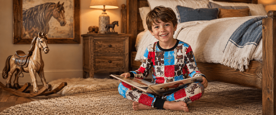 Little Bronco Dreamer: Wild West Horse Adventures Pajama Set for Boys!