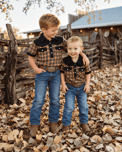 Little Rancher Brown Plaid Pearl Snap Shirt