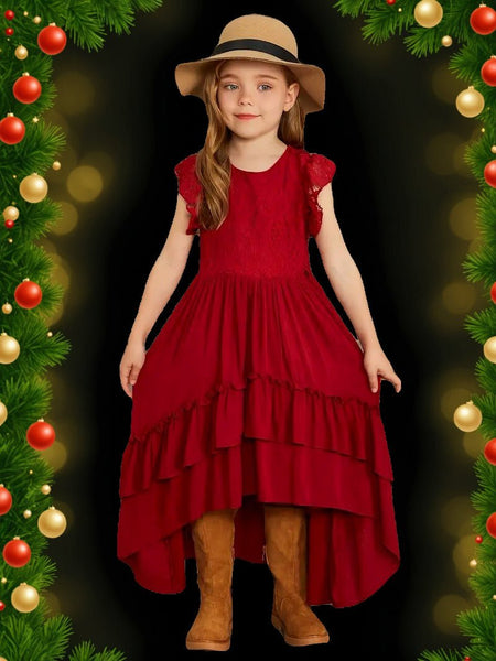 Lace & Lassos: Ruffle Trim High-Low Tail Dress for Little Cowgirls!