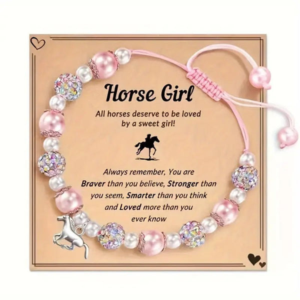 Horse Girl's Inspirational Charm Beads Bracelet