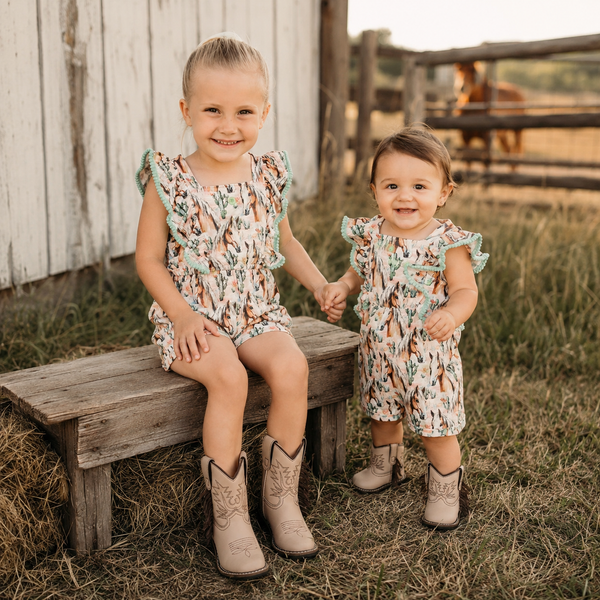 Desert Dasher Horse Romper – Baby & Girls Western Romper, Sizes 6M– Size 7
