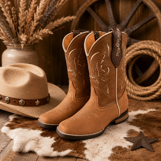 Kids Genuine Leather Western Cowboy Boots | Wide Square Toe | Sizes 7–12
