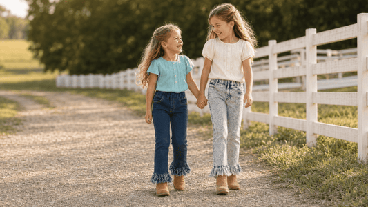 Trailblazer Tassels: Frontier Chic Light Wash Western Elastic Jeans for Little Outlaws!