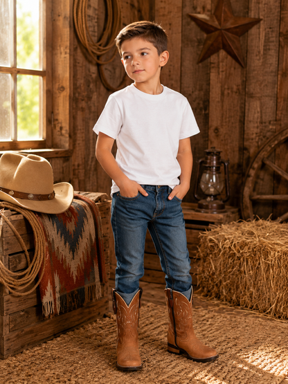 Kids Genuine Leather Western Cowboy Boots | Wide Square Toe | Sizes 7–12
