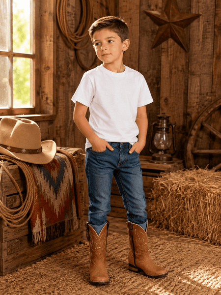 Kids Genuine Leather Western Cowboy Boots | Wide Square Toe | Sizes 7–12