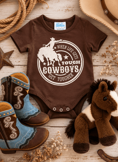 Cowboys Get Tougher Baby Bodysuit | Western Baby Boy Graphic One-Piece