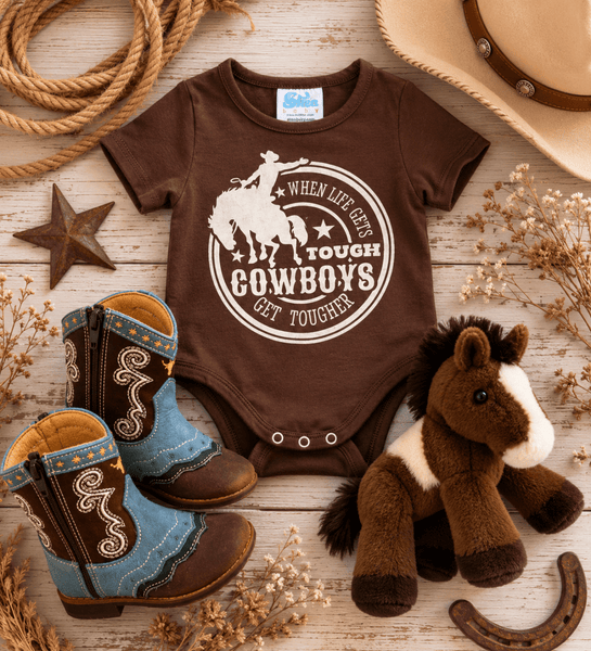 Cowboys Get Tougher Baby Bodysuit | Western Baby Boy Graphic One-Piece