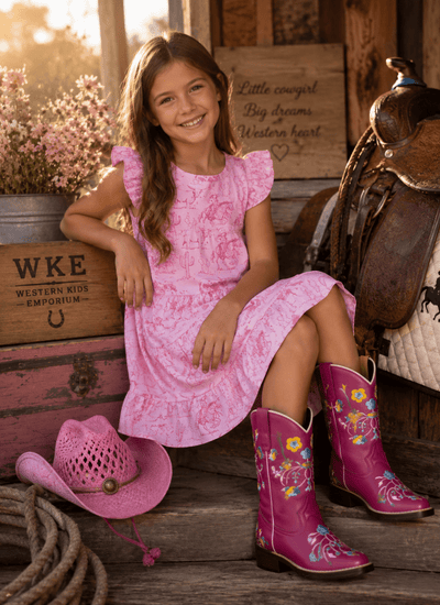 Pink Western Dress for Girls