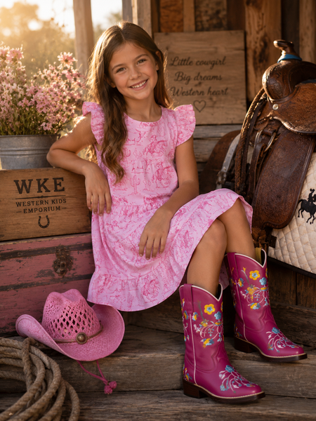 Pink Western Dress for Girls