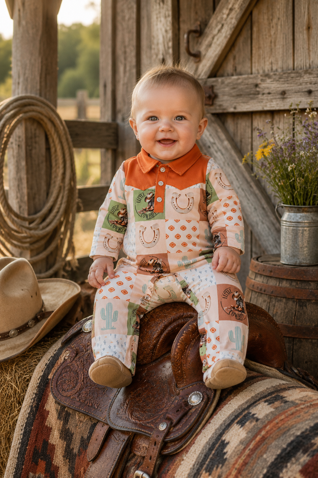 Little Buckaroo Western Baby Romper – Snaps & Rustic Charm