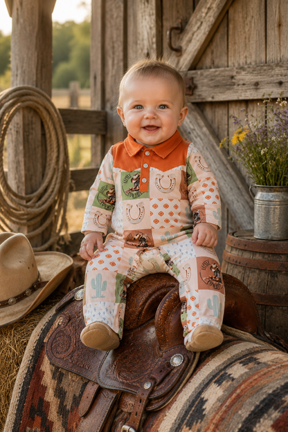 Little Buckaroo Western Baby Romper – Snaps & Rustic Charm
