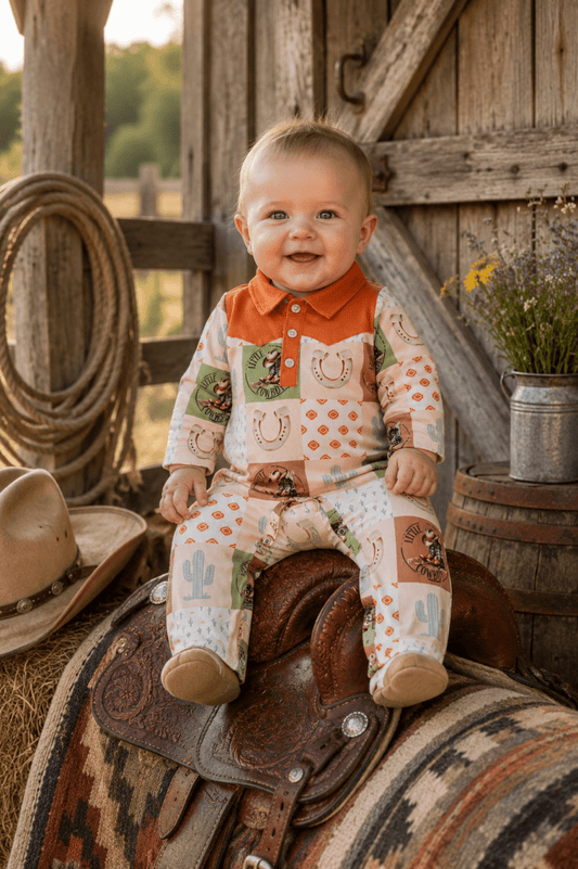Little Buckaroo Western Baby Romper – Snaps & Rustic Charm