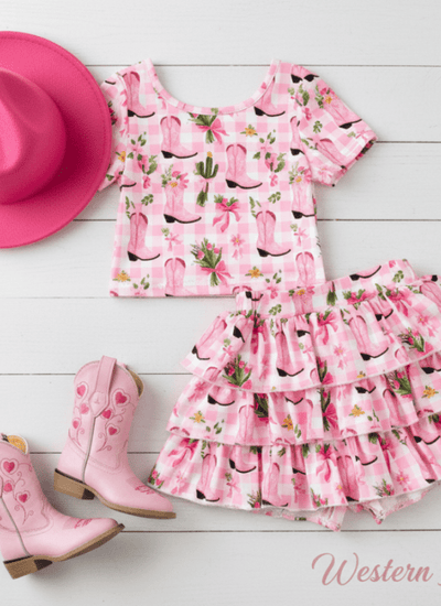 Girls Western Cowgirl Crop Top & Tiered Skort Set