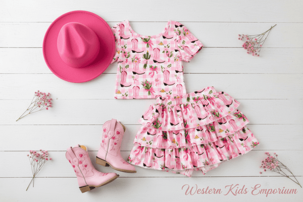 Girls Western Cowgirl Crop Top & Tiered Skort Set