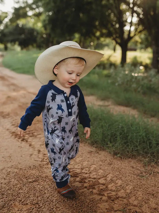 Roughstock Cowboy: Boys Long Sleeve Collared Romper image 0
