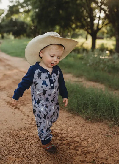 Roughstock Cowboy: Boys Long Sleeve Collared Romper