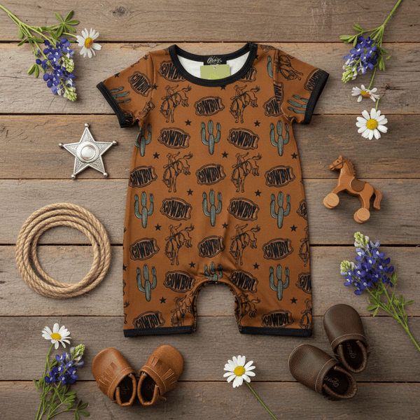 Western Baby Buckle Romper - Bucking Bronc & Cactus Print