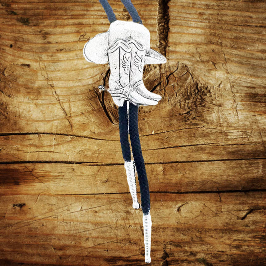 "Cowpoke Classic" Boot Bolo Tie – Black Cord with Silver Tips image 0