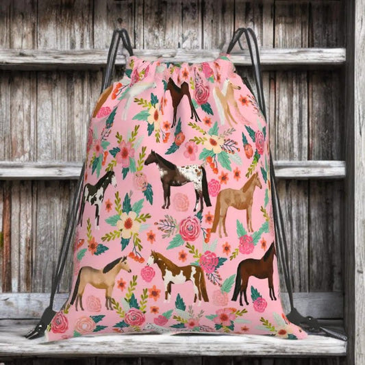 Wild Horse Floral Drawstring Sport Backpack image 0