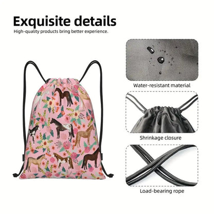 Wild Horse Floral Drawstring Sport Backpack image 3