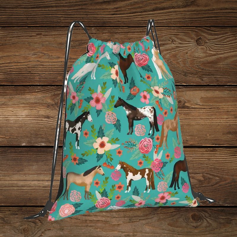 Wild Horse Floral Drawstring Sport Backpack image 1