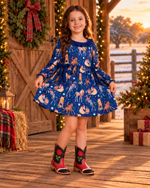 Christmas Corral Horse Print Dress