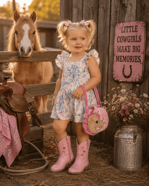 Floral Frontier Cross Romper, Size 0-2T