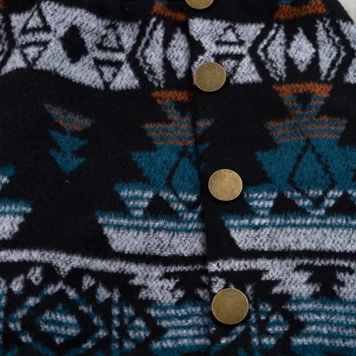 Trailblazer Chic: Teal & Black Aztec Fringe Skirt image 2