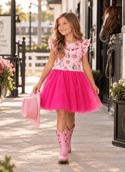 Pink Western Tutu Dress for Girls