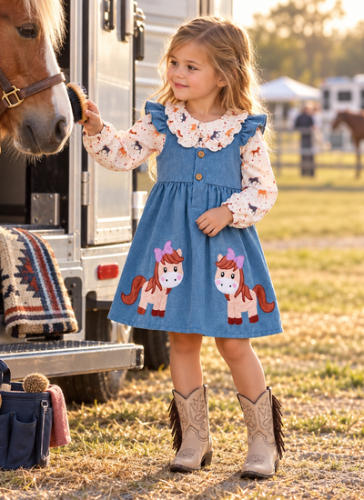 Pony Parade Denim Overall Dress