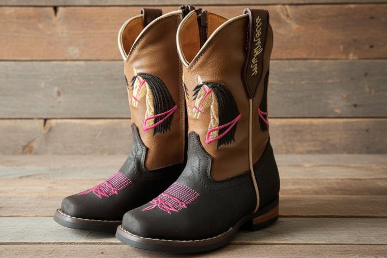 Brown cowgirl boots with pink