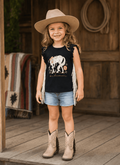 Be A Dreamer Black Fringe Tank Shirt & Onesie - Toddler/Kids Fringe Tank Top & Baby Cowgirl Outfit in Kids Western Fashion