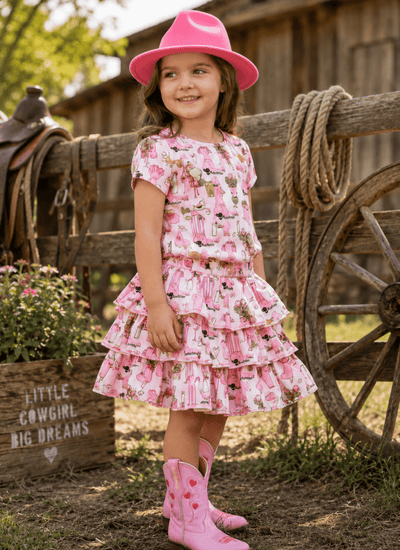 Girls Western Cowgirl Crop Top & Tiered Skort Set