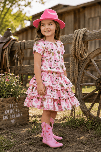 Girls Western Cowgirl Crop Top & Tiered Skort Set