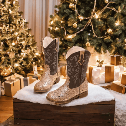 Shimmering Square Toe Glitter Cowgirl Boots for Girls