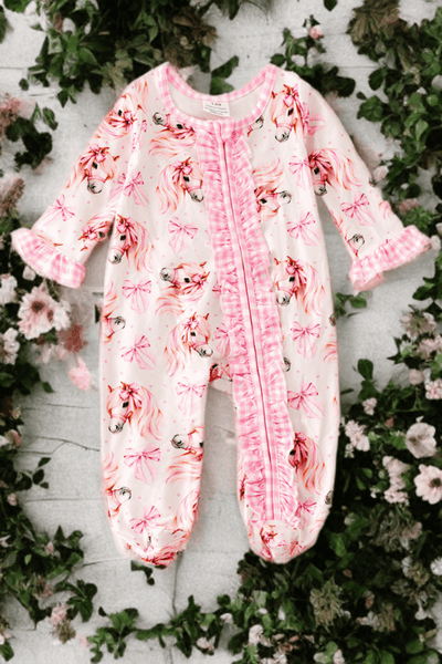 Western Horse Print Baby Onesie – Soft Milk Silk Footed Romper