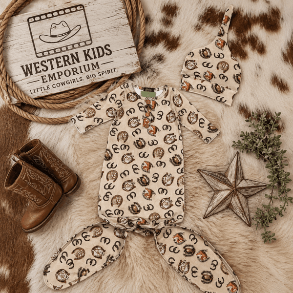 Little Wrangler Knotted Gown & Hat Set