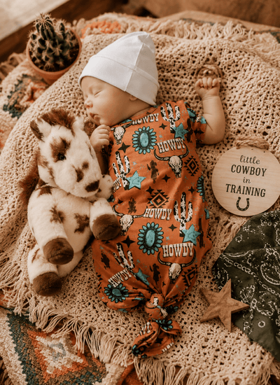 Newborn Western Howdy Knotted Gown | Baby Boy Western Clothes