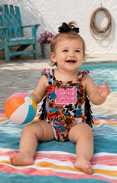Little Rodeo Western Print Fringe Swimsuit for Girls