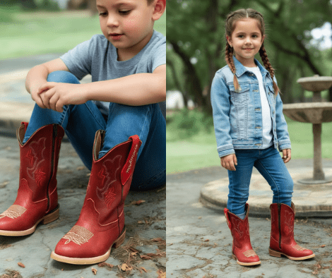 Red Rodeo Cowgirl/Cowboy Boots for Kids & Toddlers | Genuine Leather Western Boots with Embroidery