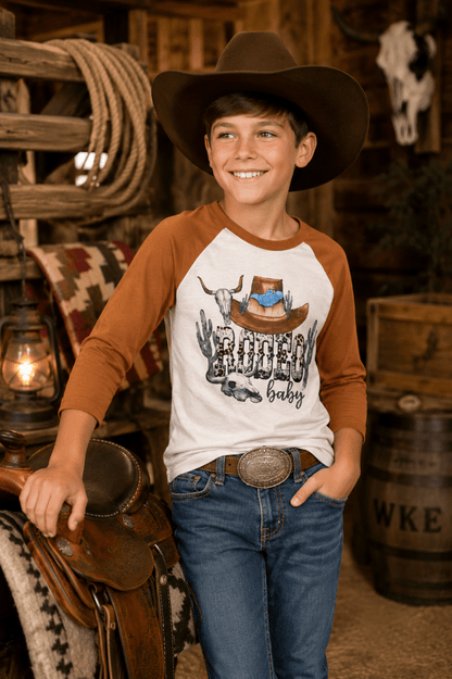 Rodeo Baby Raglan Tee | Kids Western Graphic Shirt