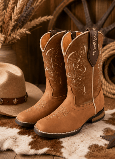 Kids Genuine Leather Western Cowboy Boots | Wide Square Toe