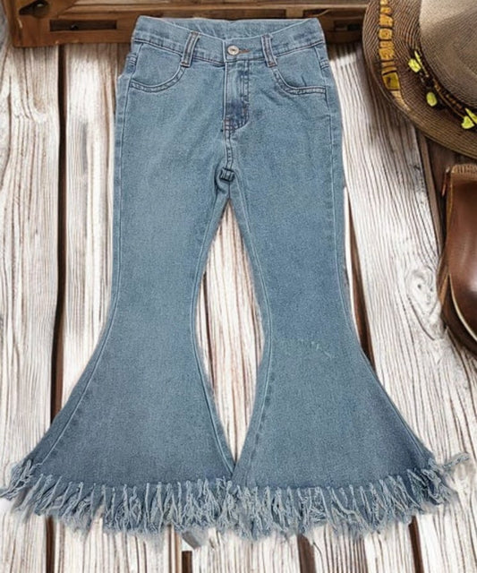 Little Cowgirl's Light Blue Tassel Denim Bell Jeans image 0