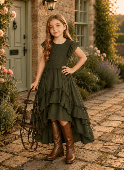 Lace & Lassos: Ruffle Trim High-Low Tail Dress for Little Cowgirls!