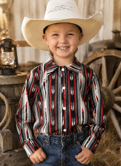 Western Roots Kids Long Sleeve Shirt - Aztec Elegance with Snap Fasteners